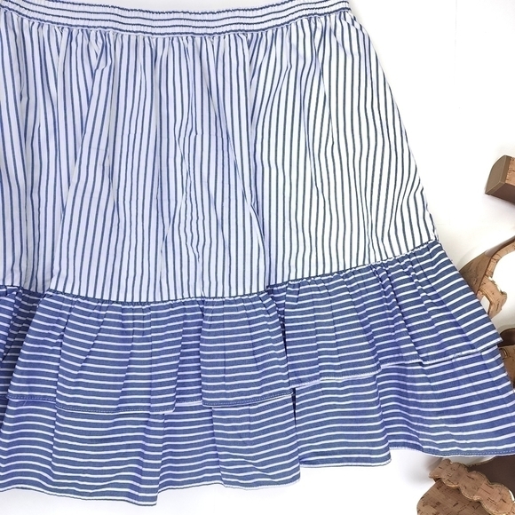 J. Crew Blue White Striped Ruffle Layer Skirt sz 10 - Picture 3 of 7
